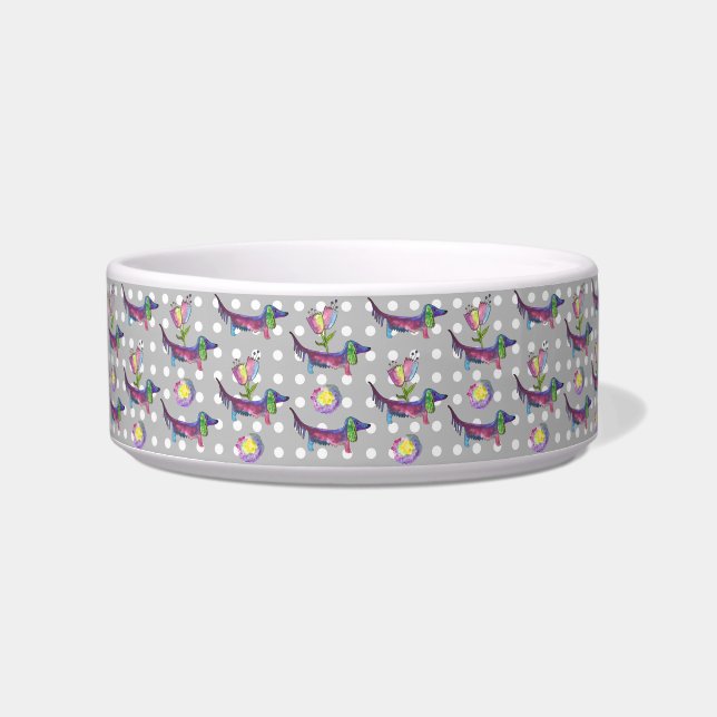 doxies with flowers dog bowl (Front)