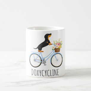  Doxycycline Pharmacy Pun , Dachshund on Bicycle,  Coffee Mug