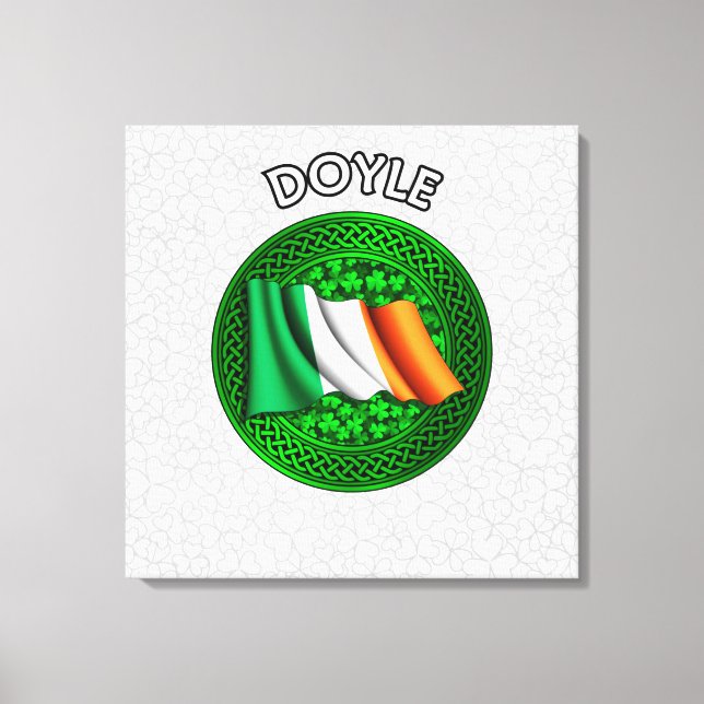 Doyle Crest & Celtic Knot on Shamrock Canvas Print (Front)