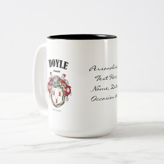 Doyle Family Crest, Translation & Meaning Two-Tone Coffee Mug (Front Left)