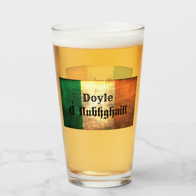 Doyle Family Name on Irish Flag   Glass (Front Filled)