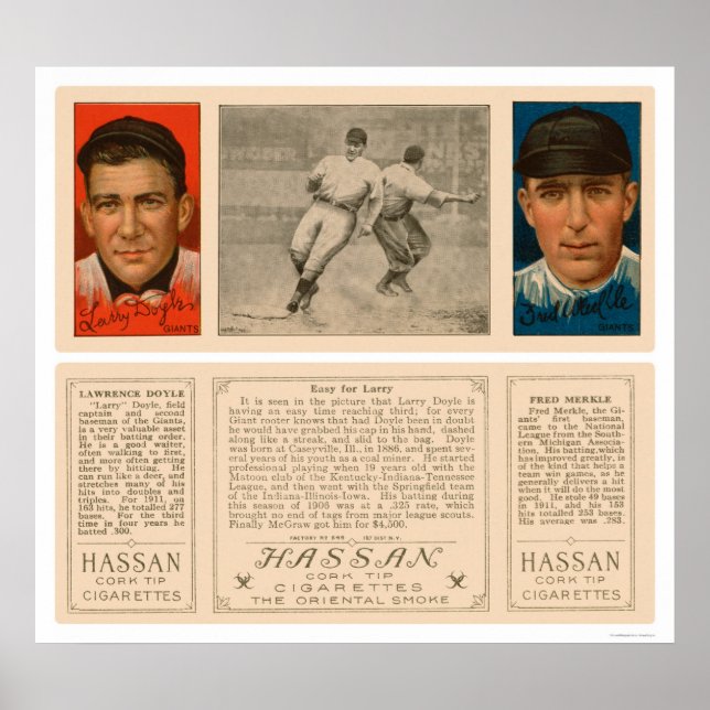 Doyle & Merkle Giants Baseball 1912 Poster (Front)