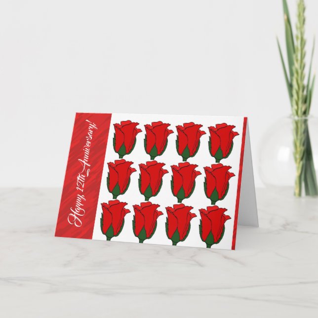 Dozen Red Roses Happy 12th Anniversary Card (Front)