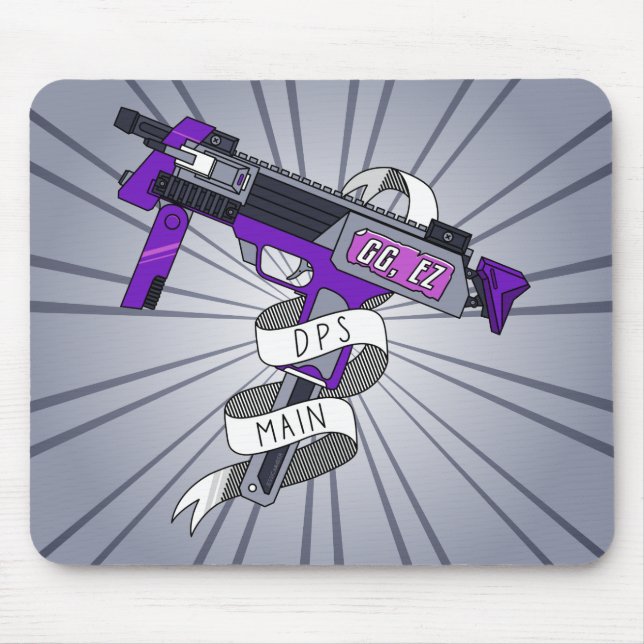 DPS Main Gamer Purple Cartoon Machine Gun Mouse Mat (Front)