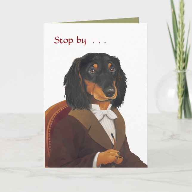 DR078 dachshund, Stop by  . . . Holiday Card (Front)