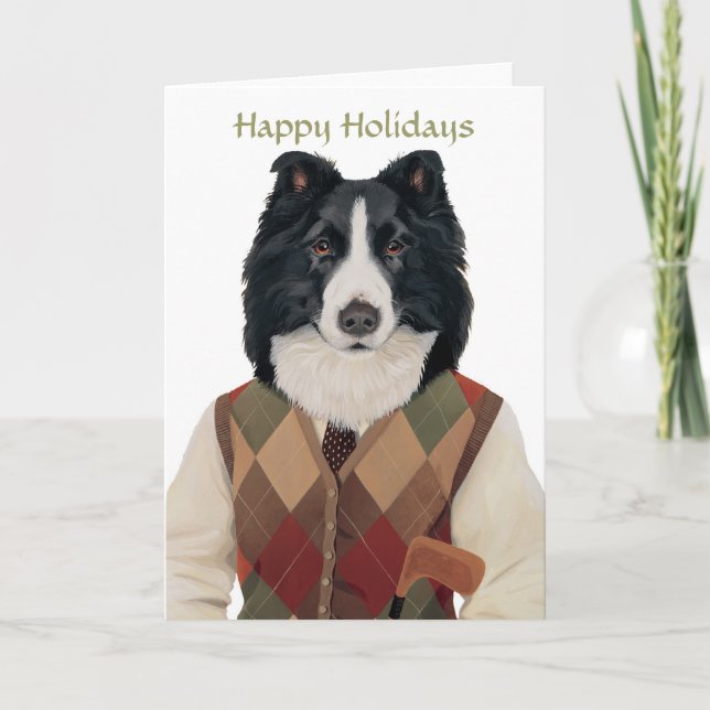 DR132 Border Collie, Happy Holidays card (Front)