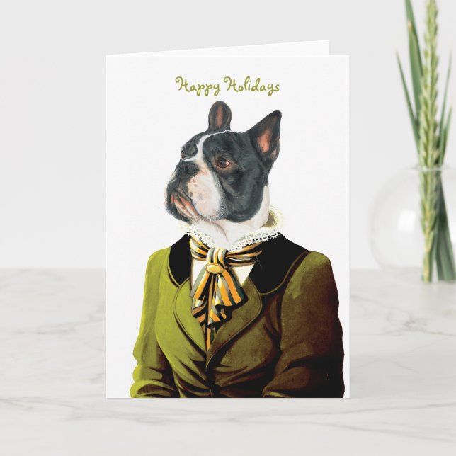 DR201 Boston Terrier, Happy Holidays Holiday Card (Front)