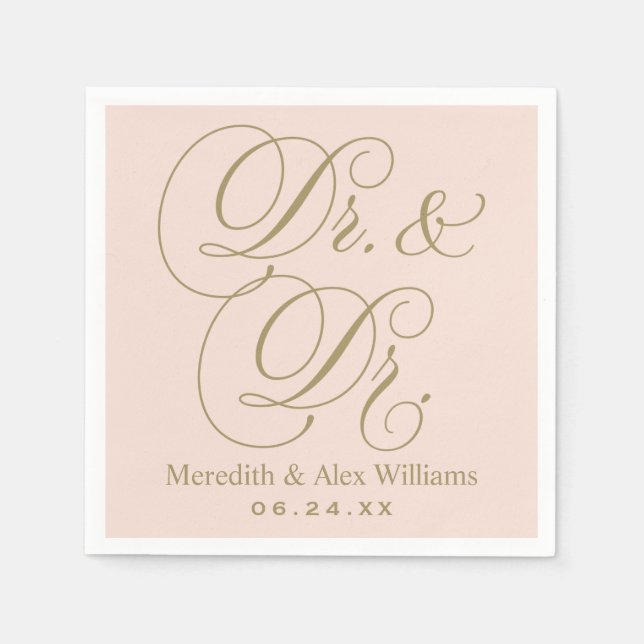 Dr. and Dr. Antique Gold and Blush Pink Monogram Napkin (Front)
