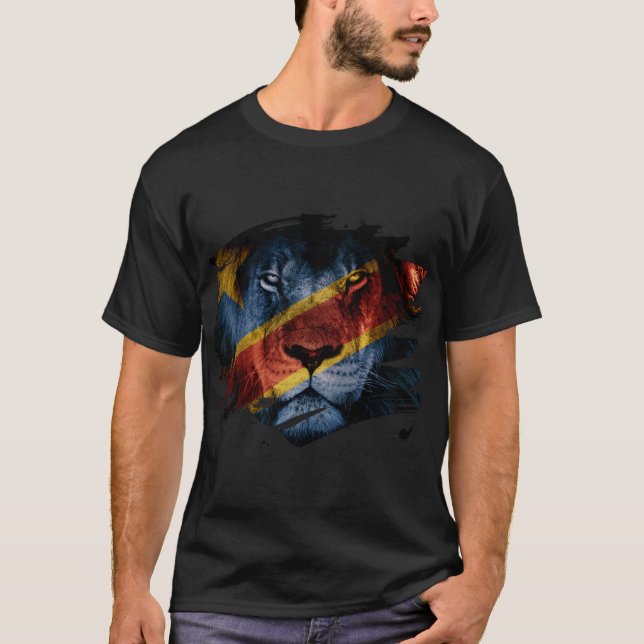 DR Congo Flag & African Lion Picture T-Shirt (Front)