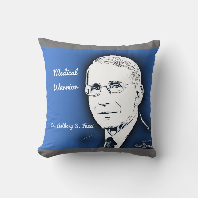 Dr. Fauci, medical warrior, blue Cushion (Front)