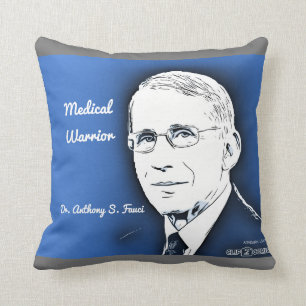 Dr. Fauci, medical warrior, blue Cushion