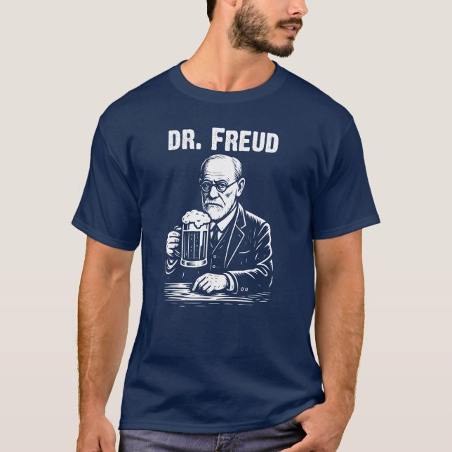 Dr. Freud with Beer Illustration T-Shirt (Front)