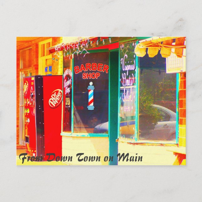 Dr Pepper and a Hair Cut Postcard (Front)