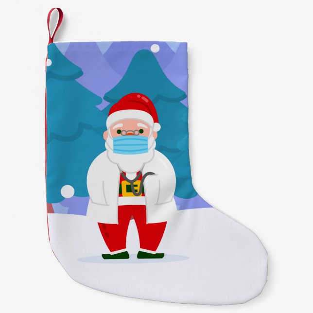 dr santa claus covid christmas face mask doctor small christmas stocking (Front)