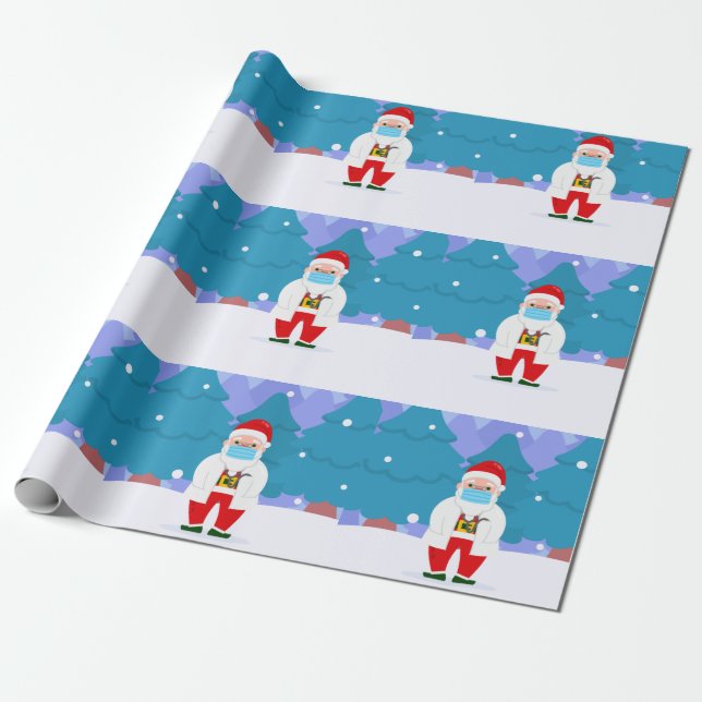 dr santa claus covid christmas face mask doctor wrapping paper (Unrolled)