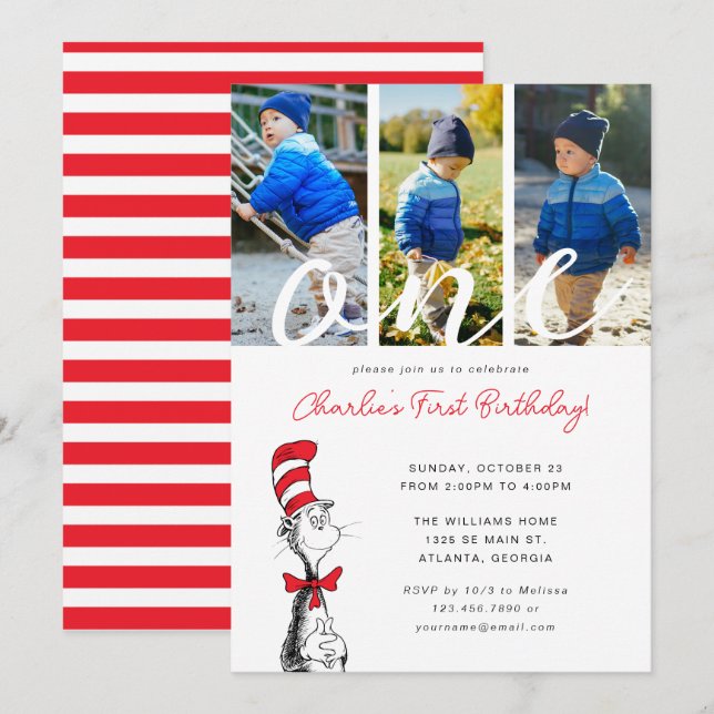 Dr. Seuss | Cat in the Hat 1st Birthday Photo Invitation (Front/Back)
