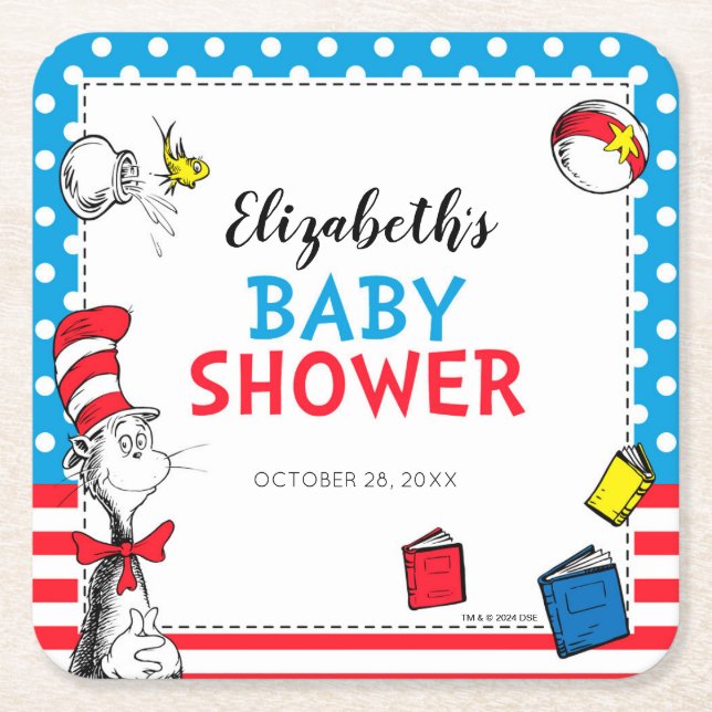 Dr. Seuss - Cat in the Hat Baby Shower Square Paper Coaster (Front)