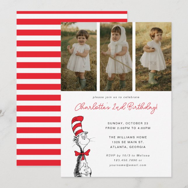 Dr. Seuss | Cat in the Hat Birthday - Photo Invitation (Front/Back)