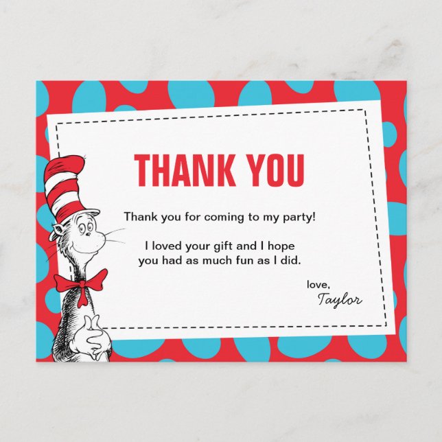 Dr. Seuss | Cat in the Hat Birthday Thank You Postcard (Front)