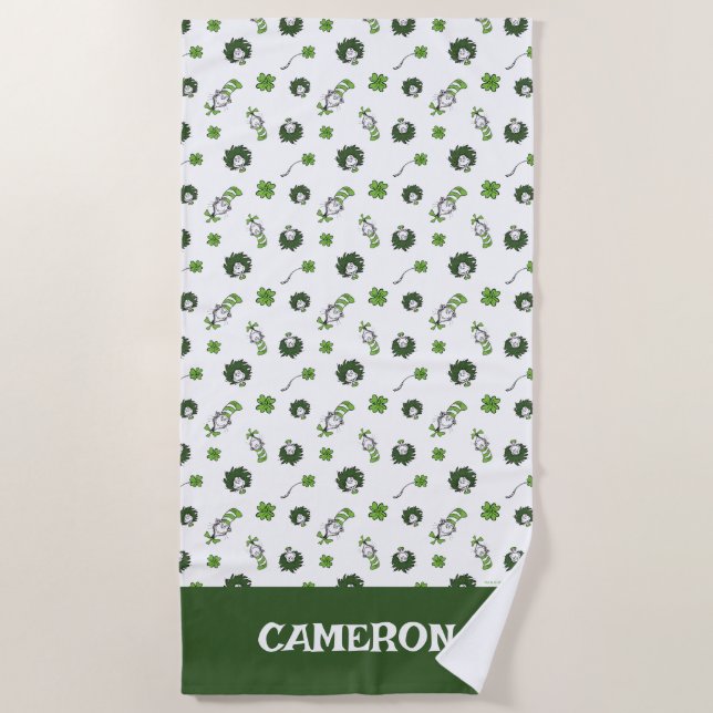 Dr. Seuss | Cat in the Hat Clover Pattern Beach Towel (Front)