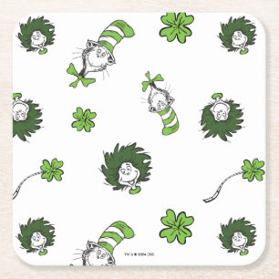 Dr. Seuss   Cat in the Hat Clover Pattern Square Paper Coaster