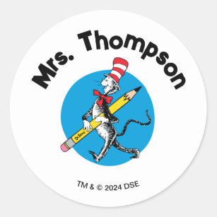 Dr. Seuss   Cat in the Hat Custom Name Classic Round Sticker