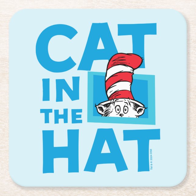 Dr. Seuss | Cat in the Hat Logo Square Paper Coaster (Front)