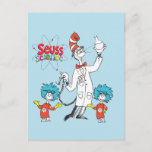 Dr. Seuss | Cat in the Hat Seuss Science Postcard<br><div class="desc">Check out Cat in the Hat holding up a flask to do science with Lab Tech 1 and Lab Tech 2!</div>