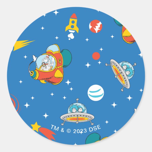 Dr. Seuss | Cat in the Hat Space Pattern Classic Round Sticker (Front)