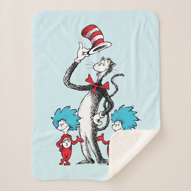 Dr. Seuss | Cat in the Hat, Thing One & Thing Two Sherpa Blanket (Front)