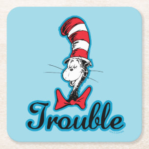 Dr. Seuss   Cat in the Hat Trouble Square Paper Coaster