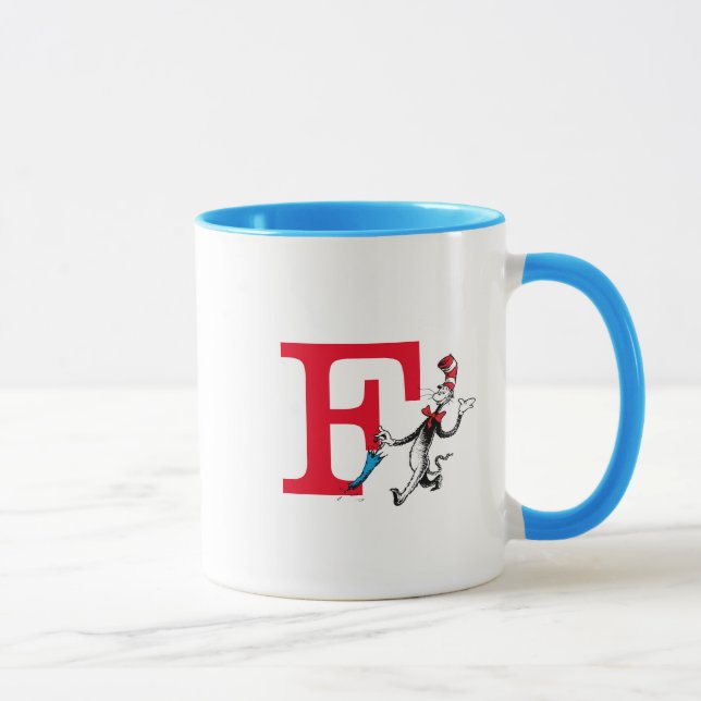 Dr. Seuss Cat in the Hat Umbrella Walk Monogram F Mug (Right)