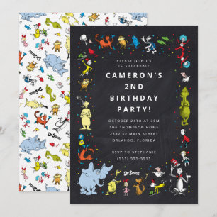 Dr. Seuss Character Confetti   Kids Birthday Invitation