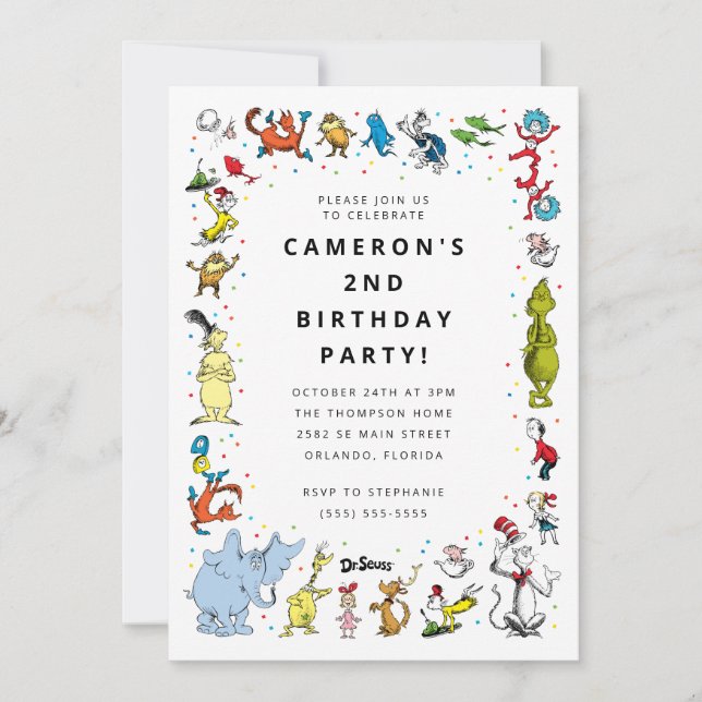 Dr. Seuss Character Confetti | Kids Birthday Invitation (Front)