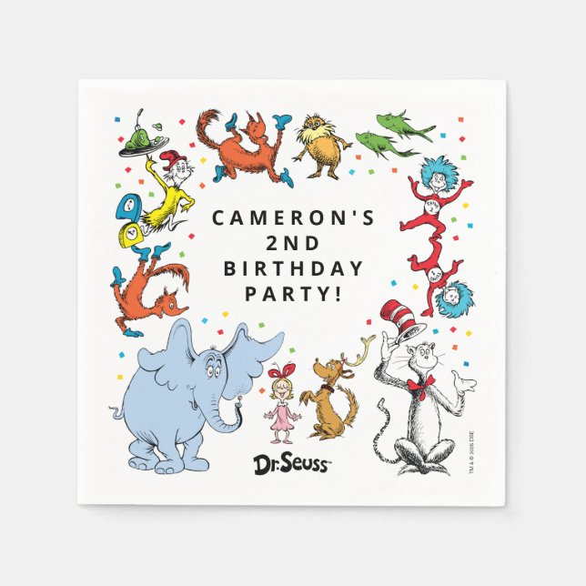 Dr. Seuss Character Confetti | Kids Birthday Napkin (Front)