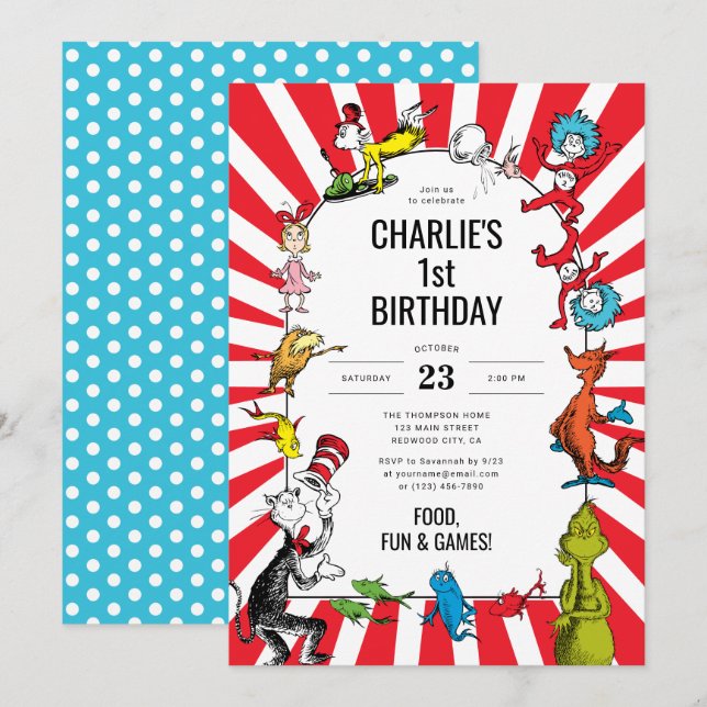 Dr. Seuss - Characters | Kids Birthday Invitation (Front/Back)