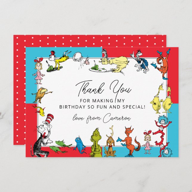 Dr. Seuss - Characters | Kids Birthday Thank You Card (Front/Back)