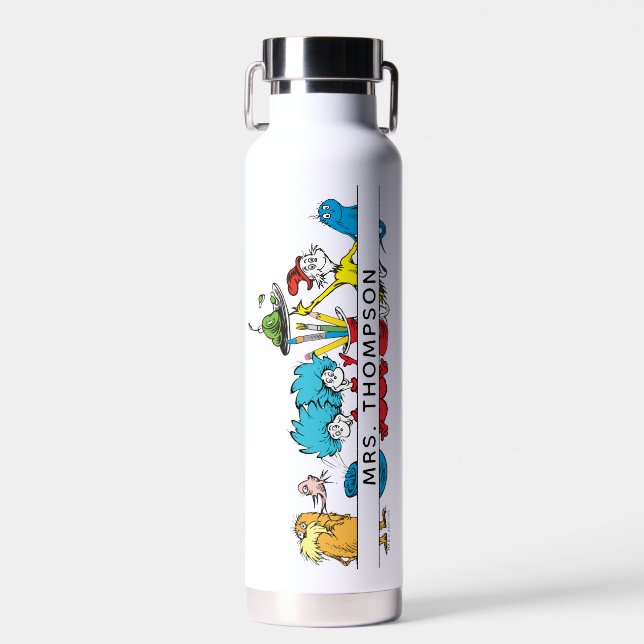 Dr. Seuss Characters & Teacher Name Water Bottle (Front)
