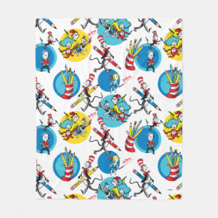 Dr. Seuss   Characters With Pencils Pattern Fleece Blanket