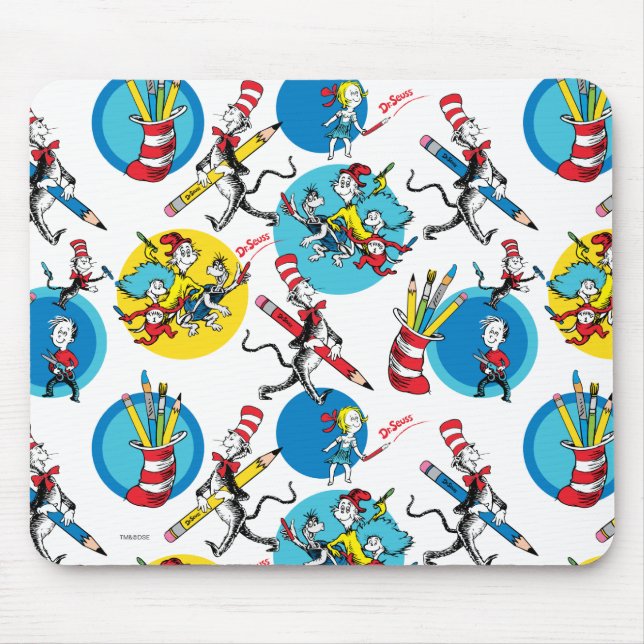 Dr. Seuss | Characters With Pencils Pattern Mouse Mat (Front)
