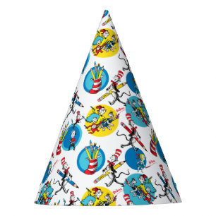 Dr. Seuss   Characters With Pencils Pattern Party Hat