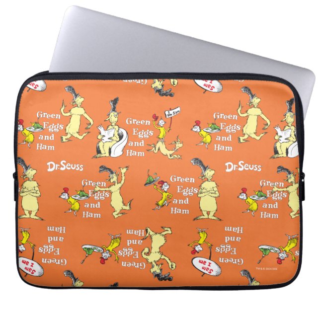 Dr. Seuss Green Eggs and Ham Character Pattern Laptop Sleeve (Front)