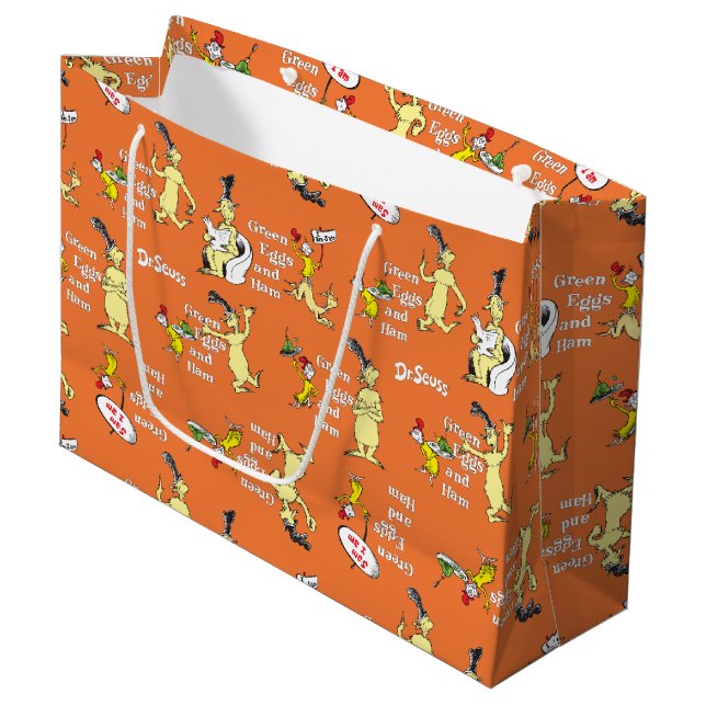 Dr. Seuss Green Eggs and Ham Character Pattern Large Gift Bag (Front Angled)