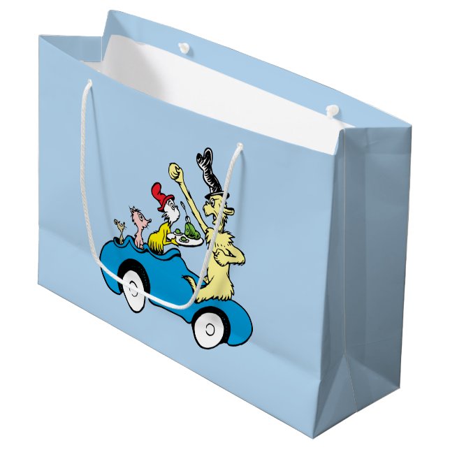Dr. Seuss Green Eggs and Ham Characters in Car Large Gift Bag (Front Angled)