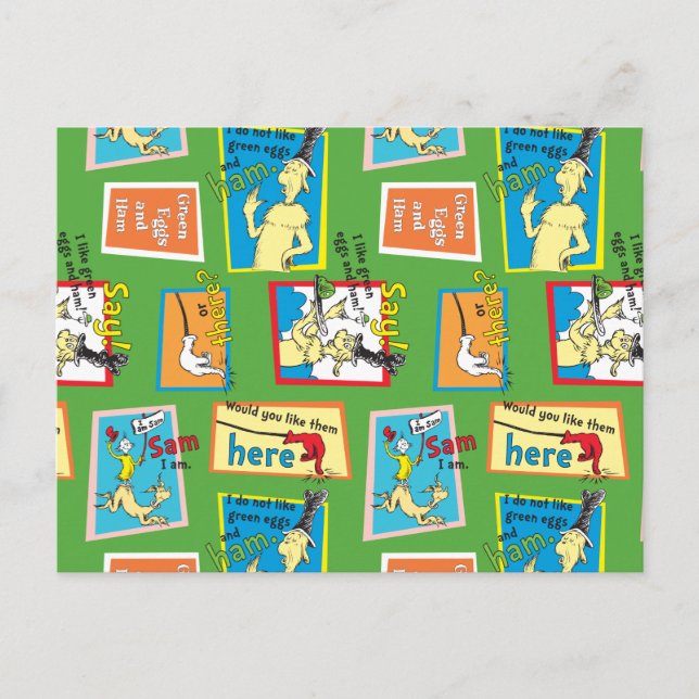 Dr. Seuss Green Eggs and Ham Story Quotes Postcard (Front)