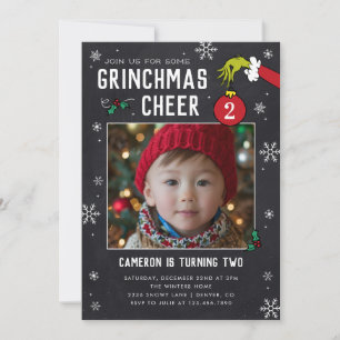 Dr. Seuss   Grinch Chalkboard Photo Birthday Invitation