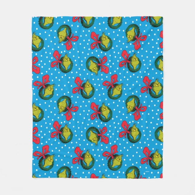 Dr. Seuss | Grinch | Christmas Wreath Pattern Fleece Blanket (Front)