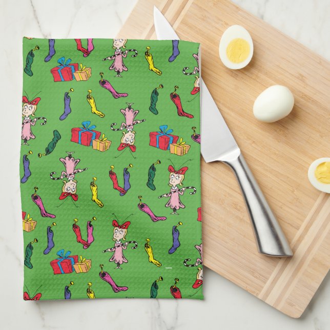 Dr. Seuss | Grinch | Cindy-Lou Who Pattern Tea Towel (Quarter Fold)