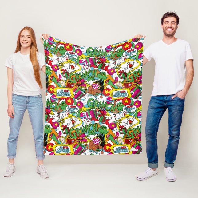 Dr. Seuss | Grinch Colourful Pattern Fleece Blanket (In Situ)