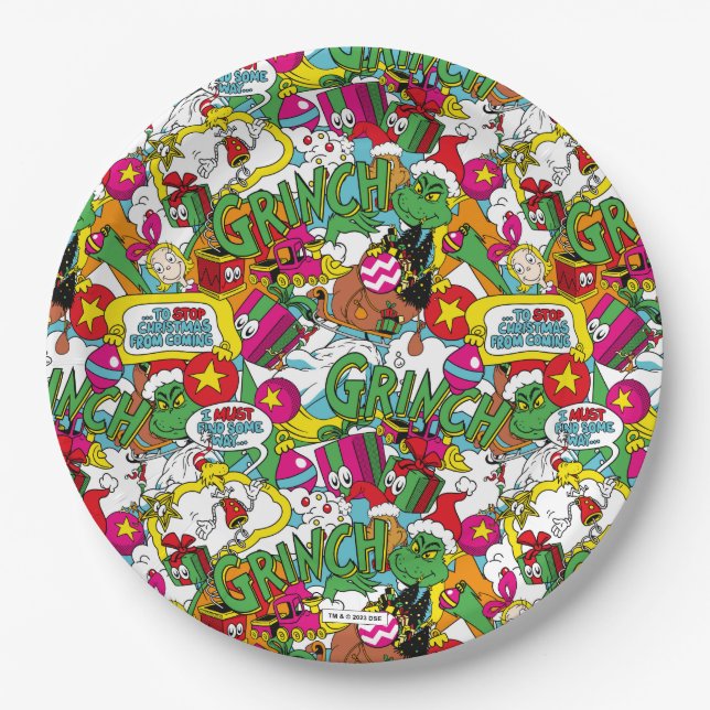 Dr. Seuss | Grinch Colourful Pattern Paper Plate (Front)